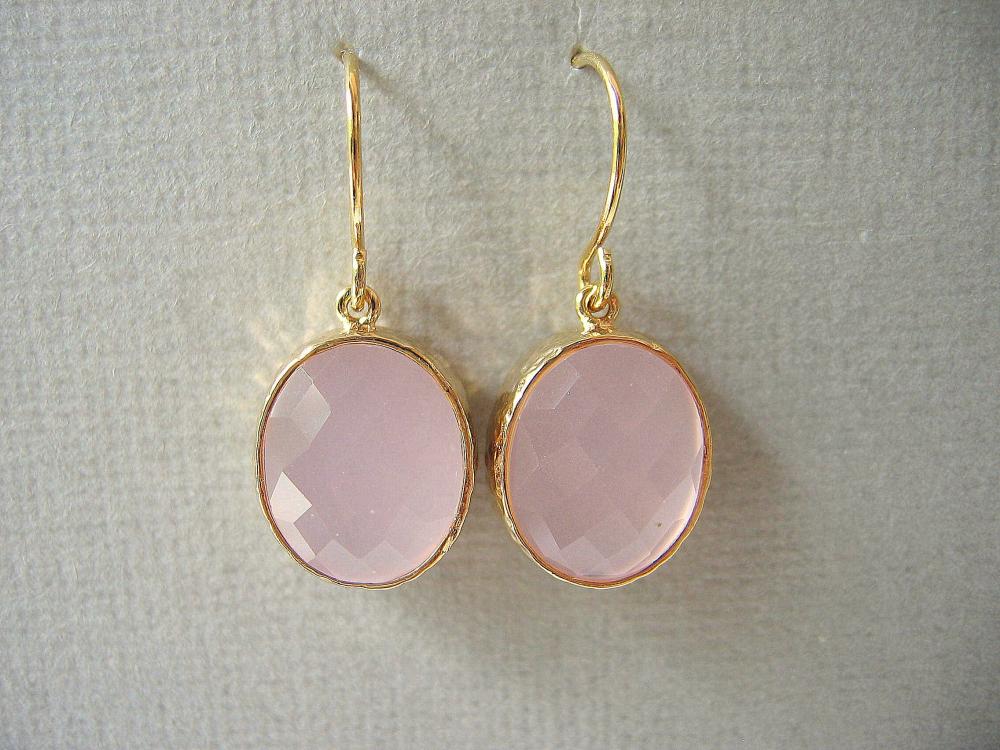 Pink And Gold Earrings, Pink Opal Glass