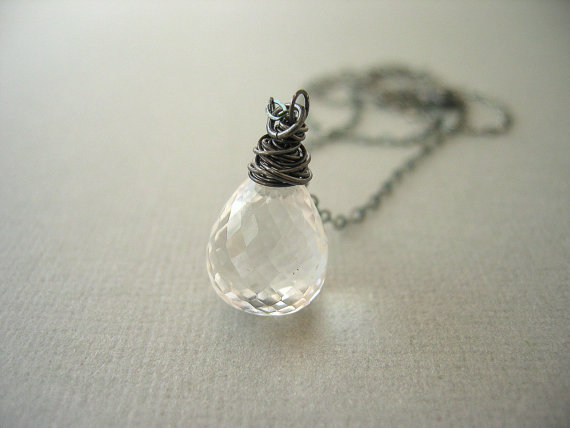 Necklace, Oxidized Silver, Rock Crystal Quartz, Clear