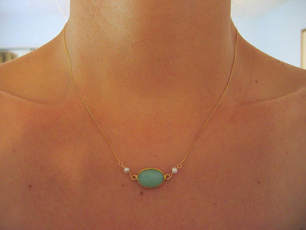 Chrysoprase and Pearl Necklace
