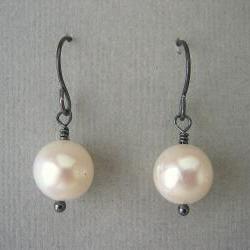 Pearl Earrings, Oxidized Silver Earrings