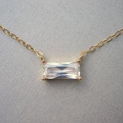 Cubic Zirconia Baguette Cut Gold Necklace