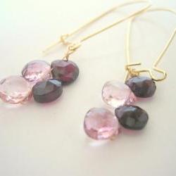 Pink Quartz and Garnet Earrings