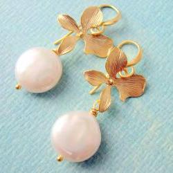 Gold Flower and Pearl EarringsBridesmaids 
