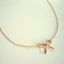 Gold Bow Necklace, Gold Ribbon Necklace