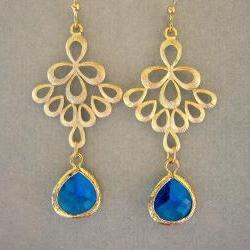 Capri Blue and Gold Peacock Earrings