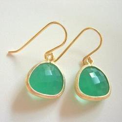Spring Green Earrings, Palace Green Opal Gold Trimmed Earrings