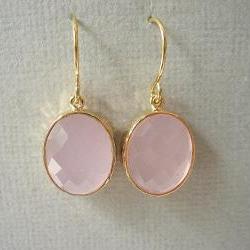 Pink And Gold Earrings, Pink Opal Glass