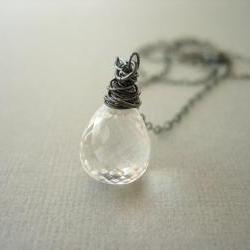 Necklace, Oxidized Silver, Rock Crystal Quartz, Clear